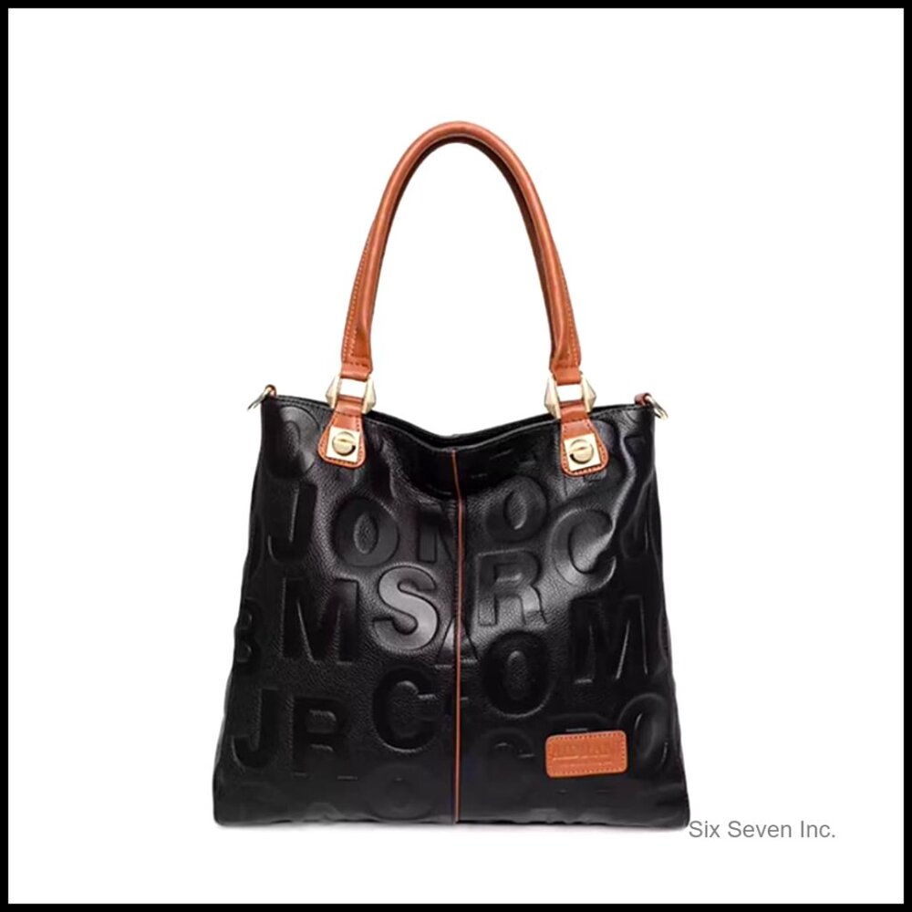 Women's Cowhide Handbag With Leather Broadband Large Capacity Shoulder Bag